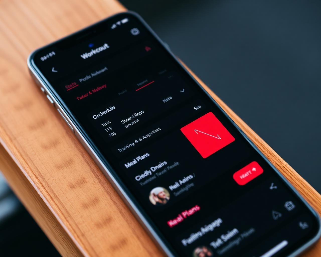 Training app showing custom workout schedule and meal plan